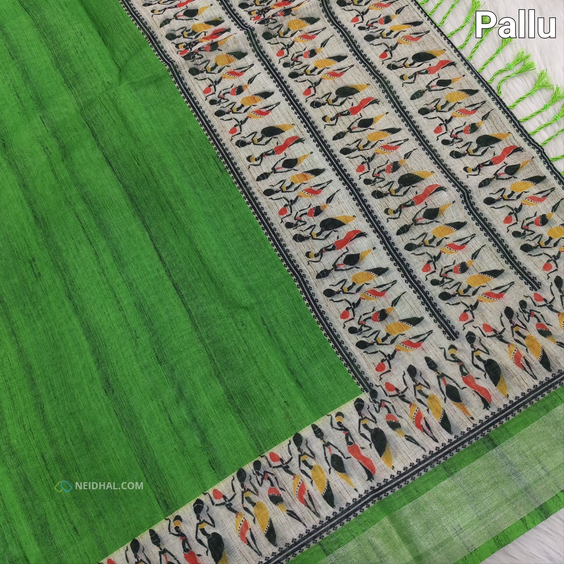 Green semi linen saree ns58-Neidhal