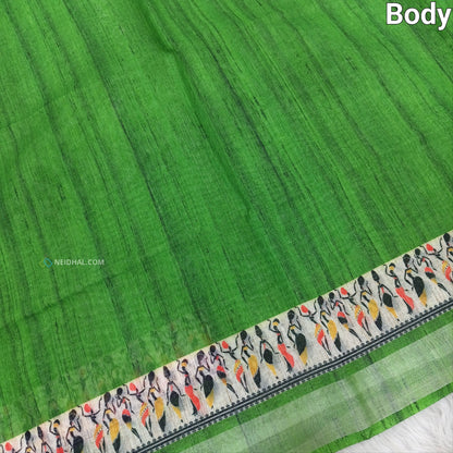 Green semi linen saree ns58-Neidhal