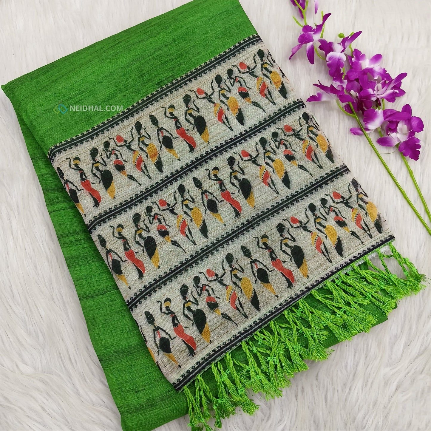 Green semi linen saree ns58-Neidhal