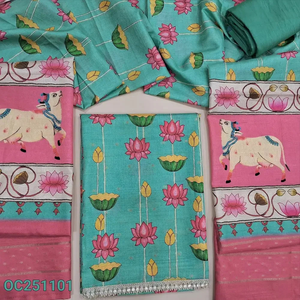 Green silk cotton salwar material OC251101-Neidhal