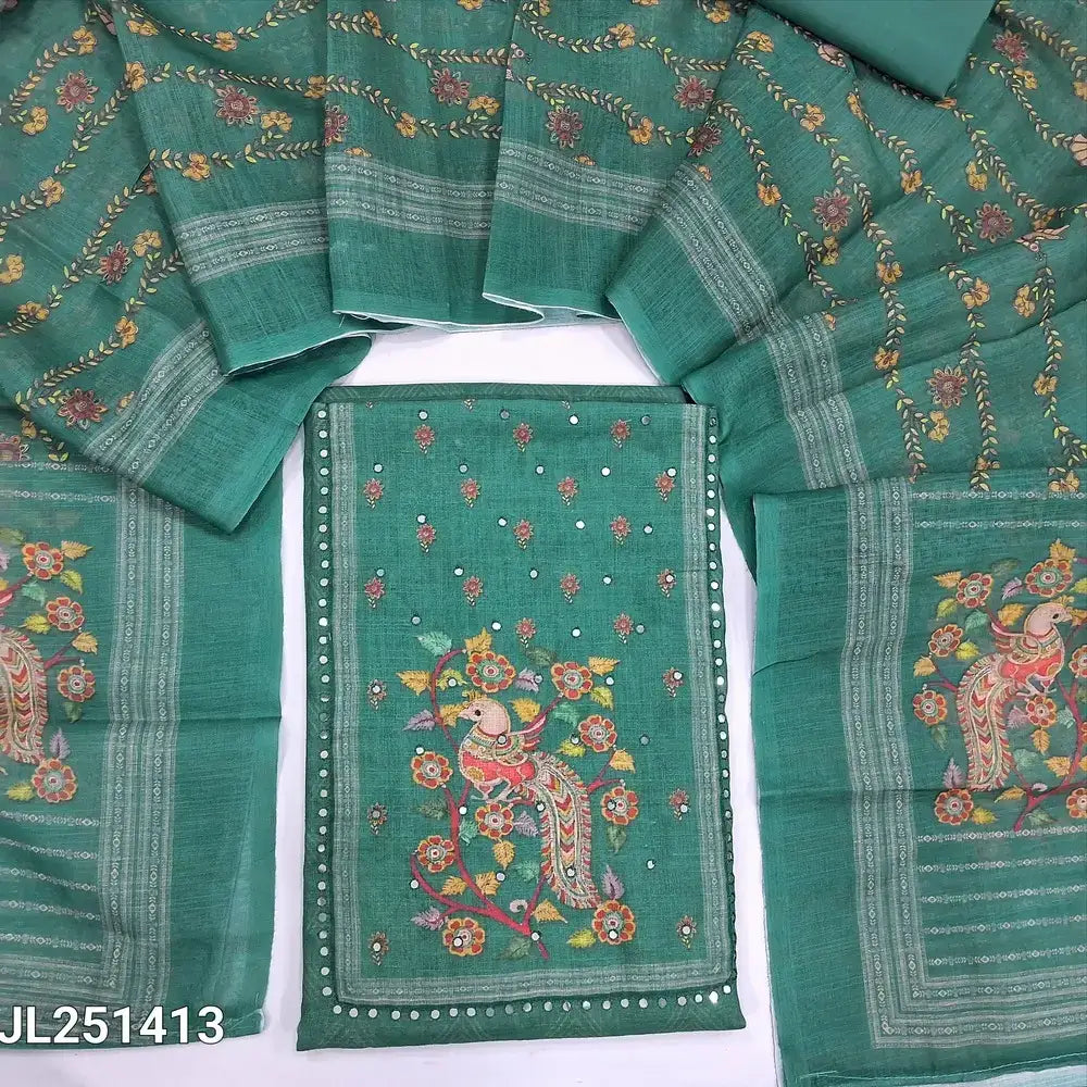 Green sober printed semi linen salwar material jl251413-Neidhal