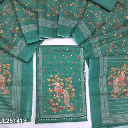Green sober printed semi linen salwar material jl251413-Neidhal