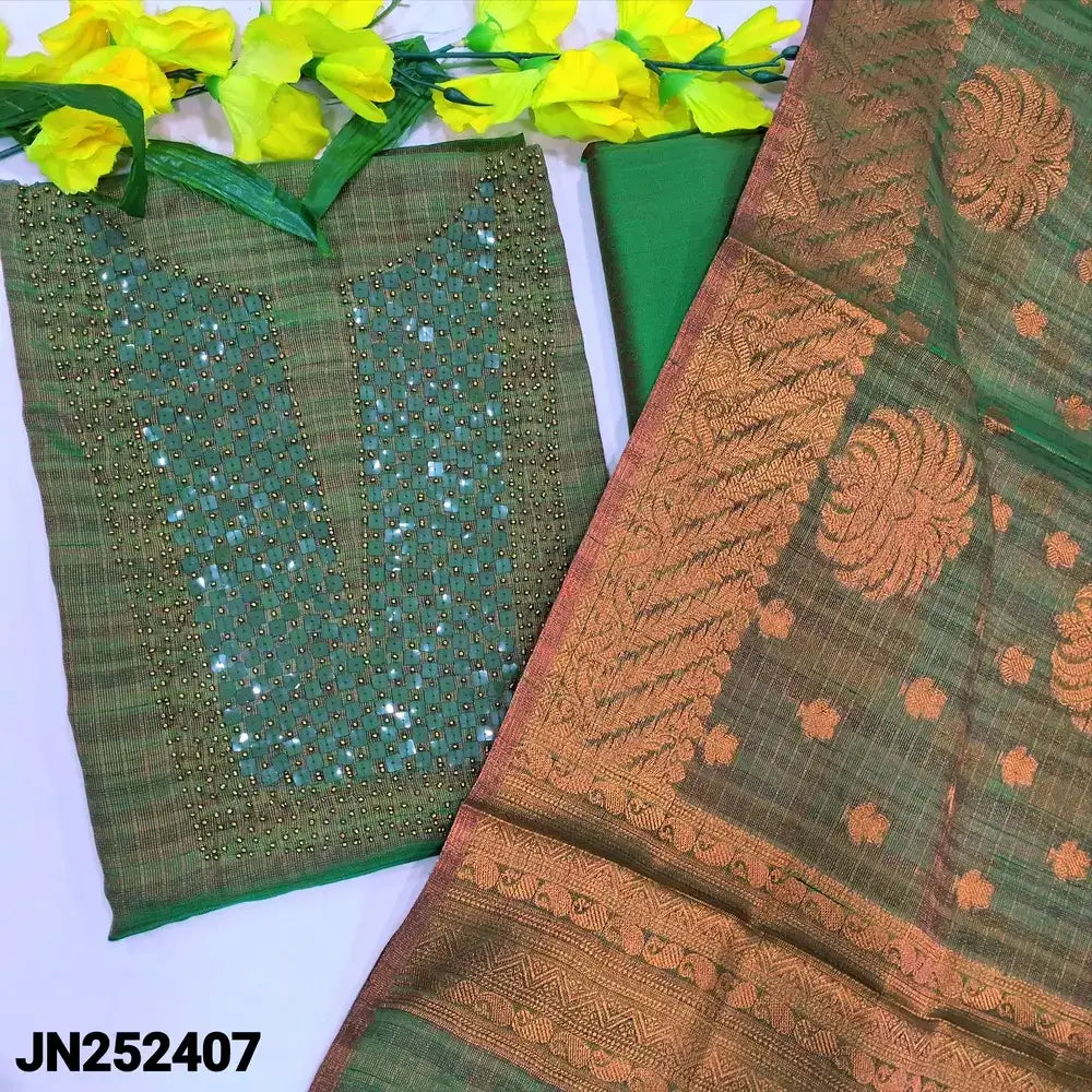 Green tissue silk cotton salwar material jn252407-Neidhal