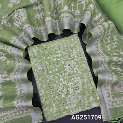 Green warli printed semi tussar salwar material ag251709 Neidhal