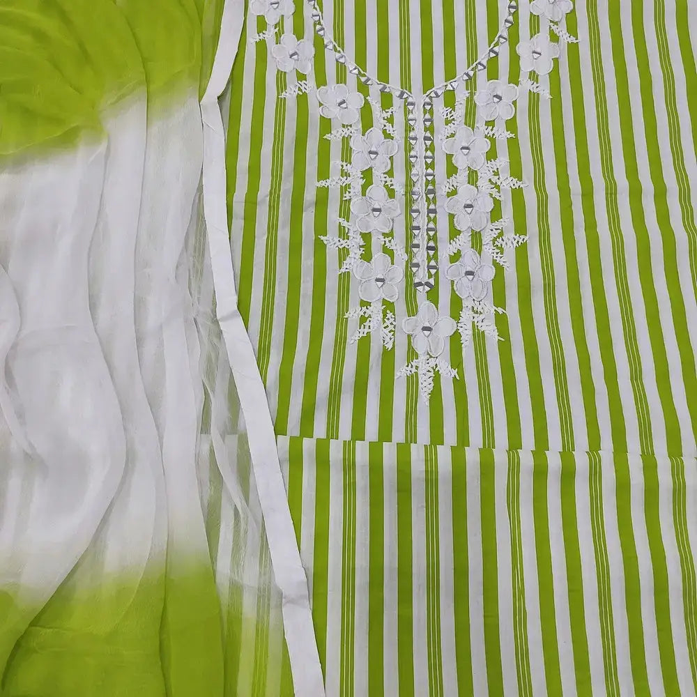 Green white striped cotton salwar material ap252003-Neidhal