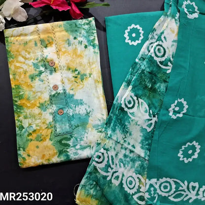 Green yellow batik cotton salwar material mr253020-Neidhal