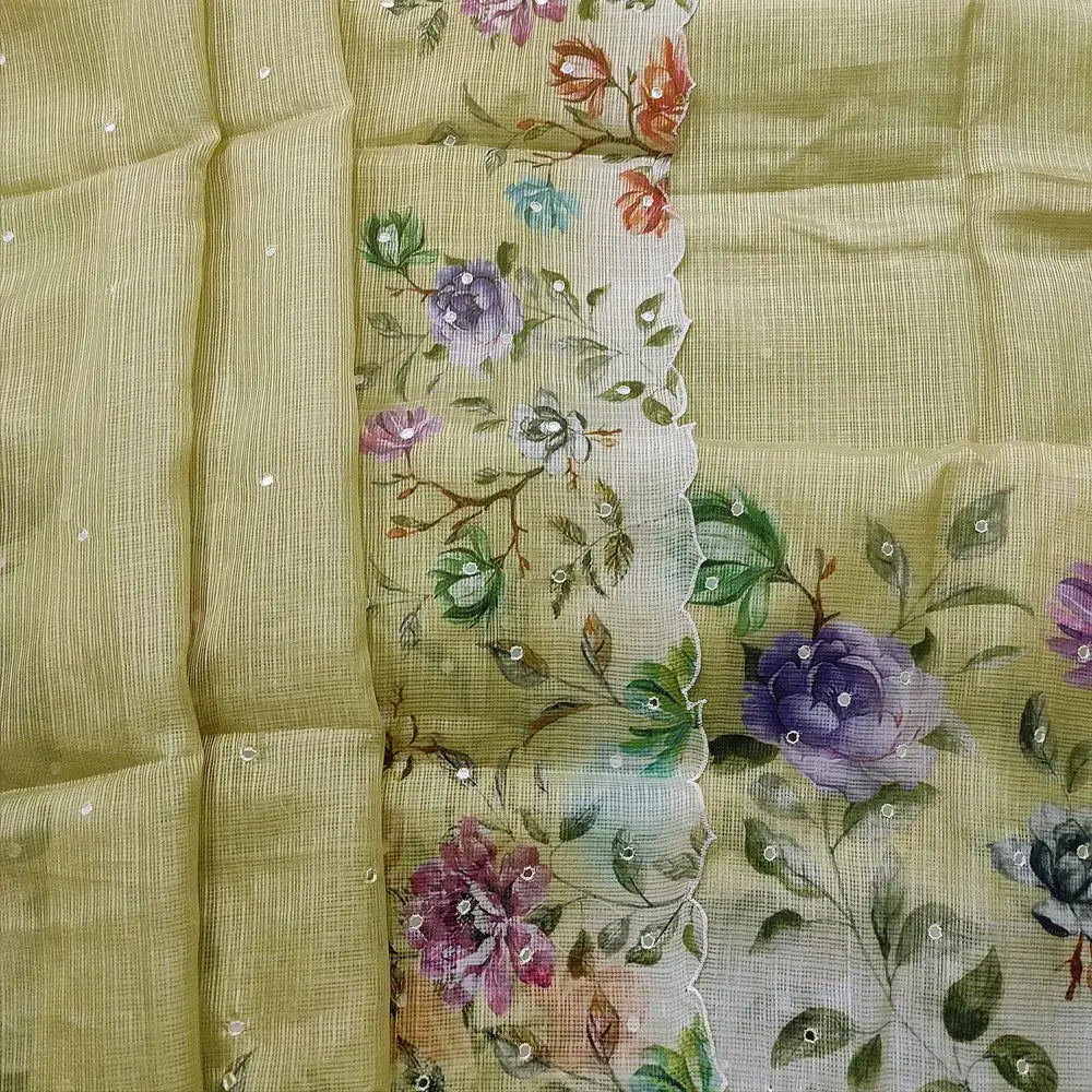 Greenish Beige Printed Kota Salwar Material Online AP251801 - Neidhal