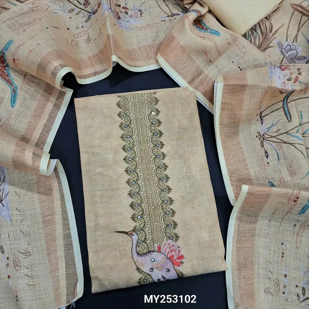 Greenish beige with golden tint tissue silk cotton salwar material my253102-Neidhal