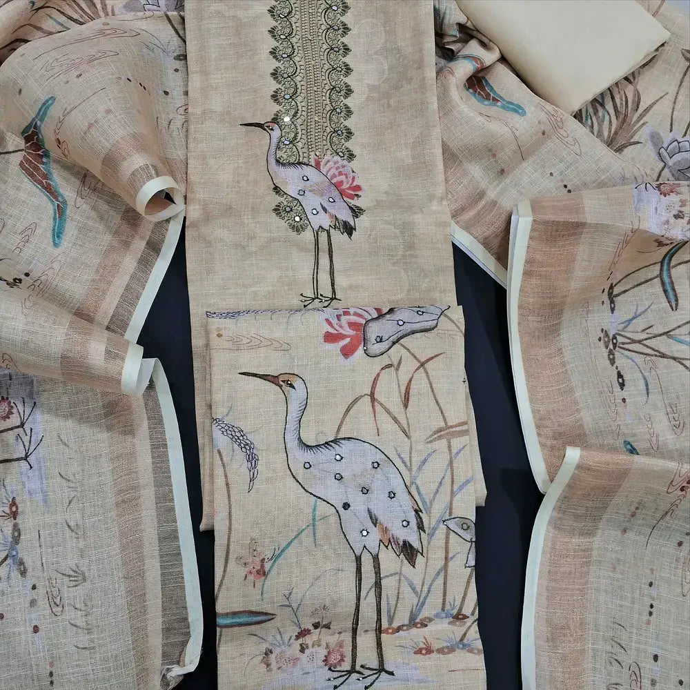 Greenish beige with golden tint tissue silk cotton salwar material my253102-Neidhal