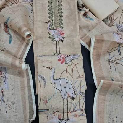 Greenish beige with golden tint tissue silk cotton salwar material my253102-Neidhal