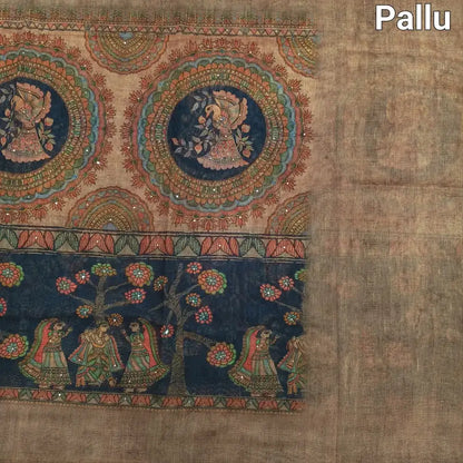 Grey beige slub silk cotton saree ns120-Neidhal