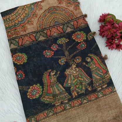 Grey beige slub silk cotton saree ns120-Neidhal