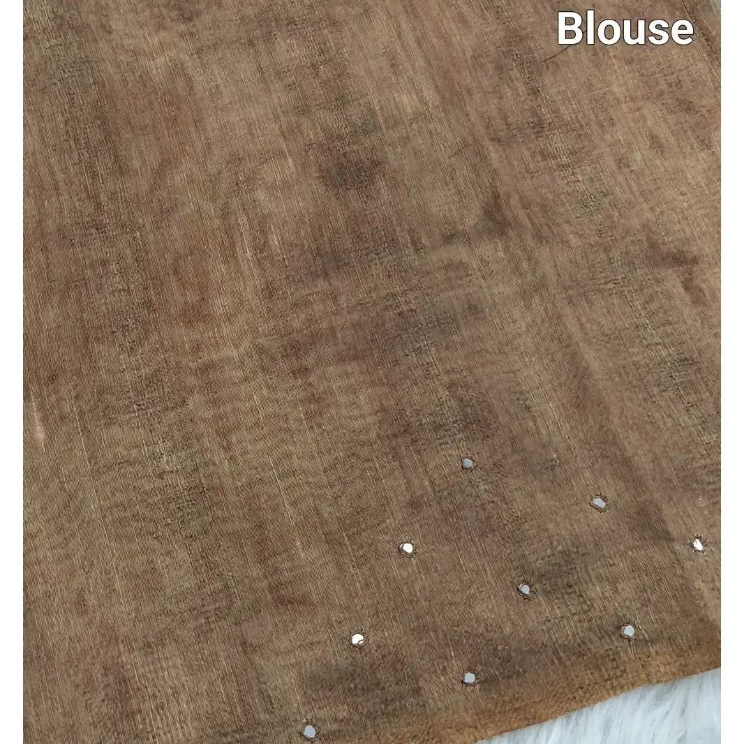 Grey beige slub silk cotton saree ns120-Neidhal