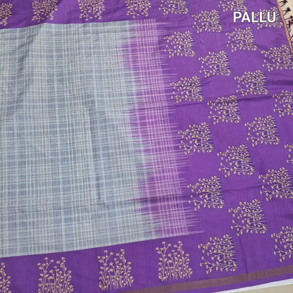 Grey checkered printed fancy chappa silk saree ns200-Neidhal