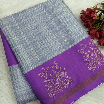 Grey checkered printed fancy chappa silk saree ns200-Neidhal
