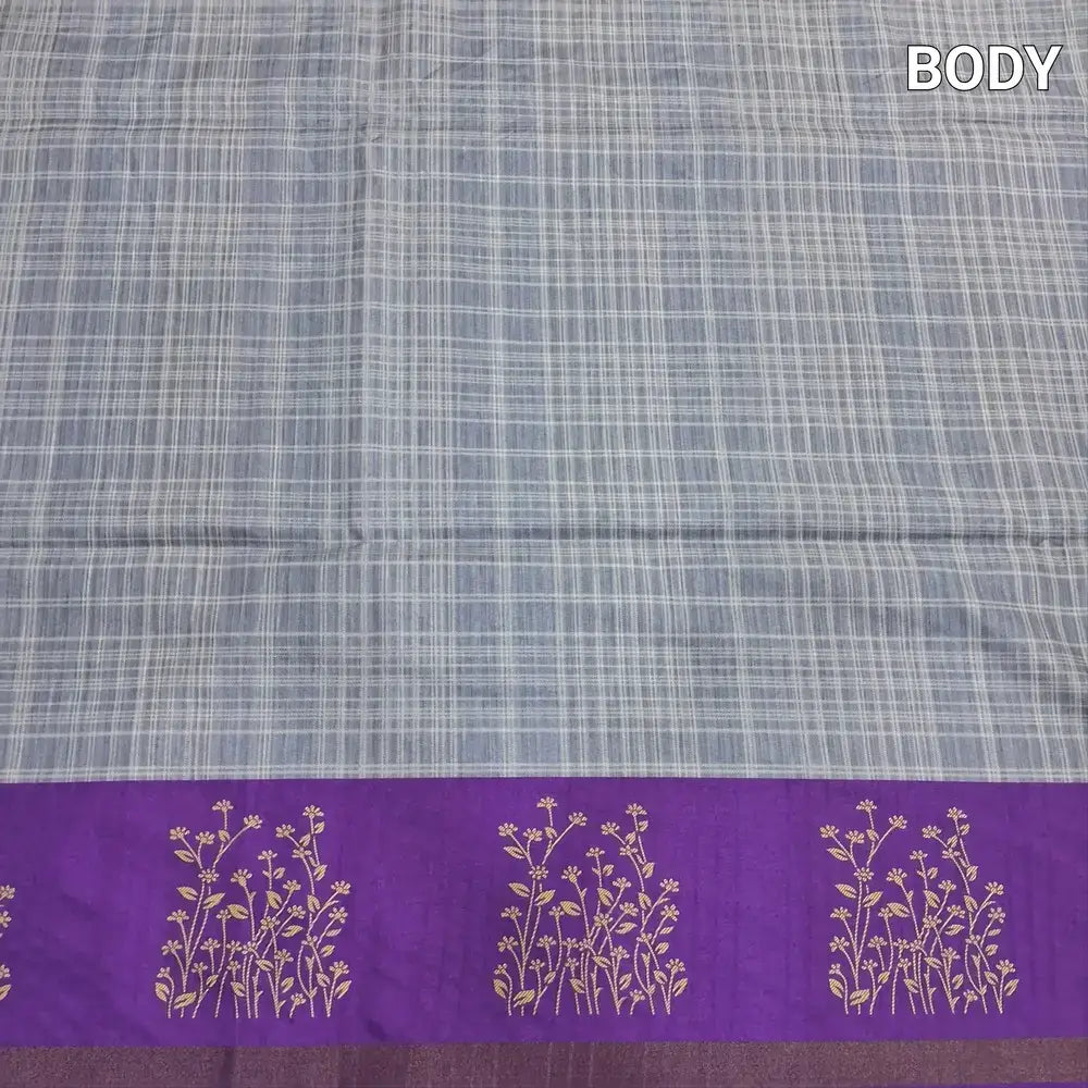 Grey checkered printed fancy chappa silk saree ns200-Neidhal
