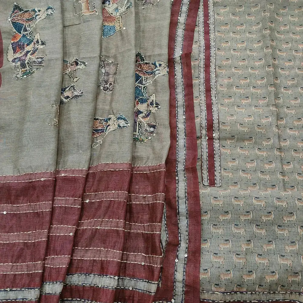 Grey digital deer printed silk cotton salwar material mr252513-Neidhal