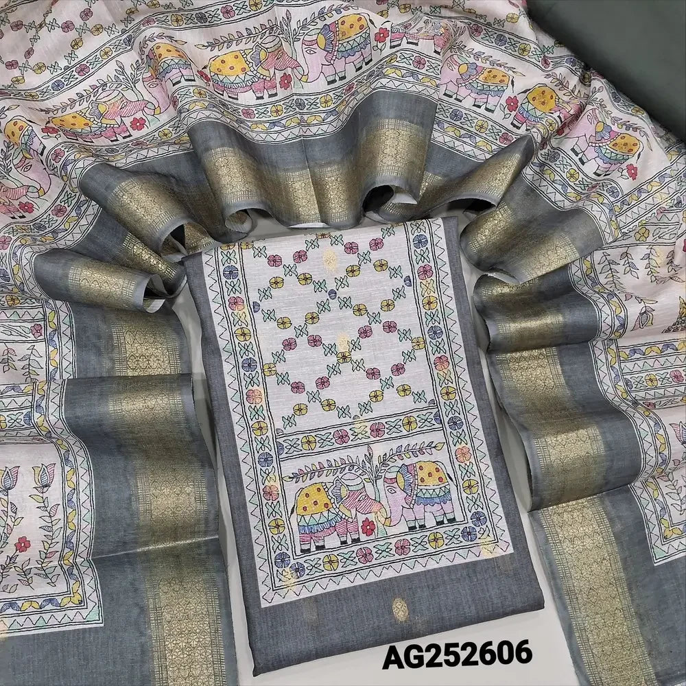 Grey digital printed fancy silk cotton salwar material ag252606 Neidhal