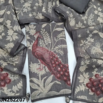 Grey digital printed linen salwar material jn252207-Neidhal