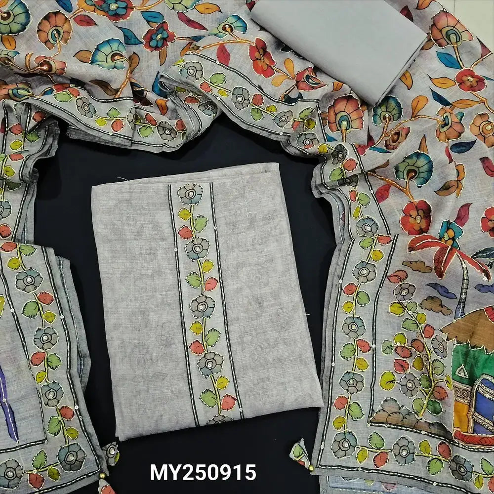 Grey digital printed linen salwar material my250915-Neidhal