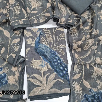 Grey digital printed linen unstitched salwar material jn252208-Neidhal