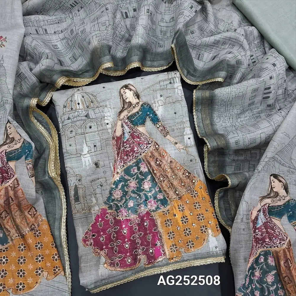 Grey digital printed semi linen salwar material ag252508 Neidhal