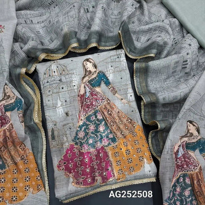 Grey digital printed semi linen salwar material ag252508 Neidhal