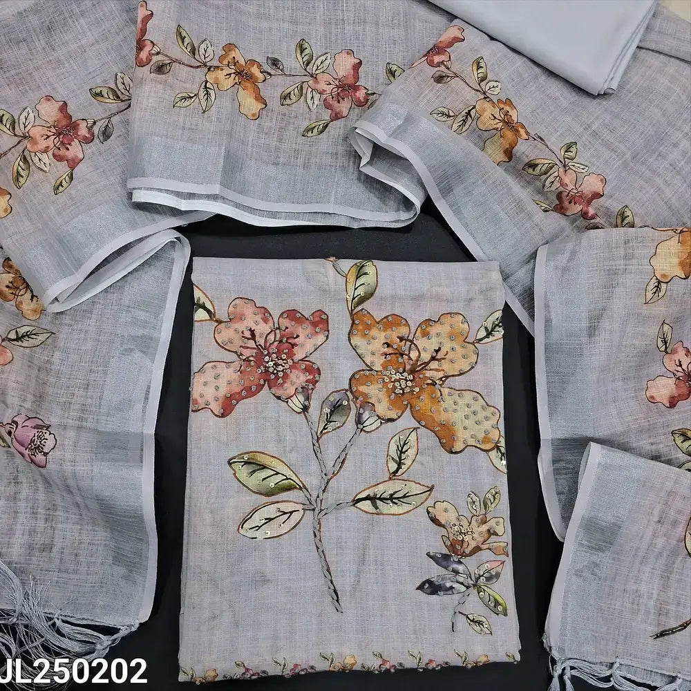Grey digital printed semi linen salwar material jl250202-Neidhal