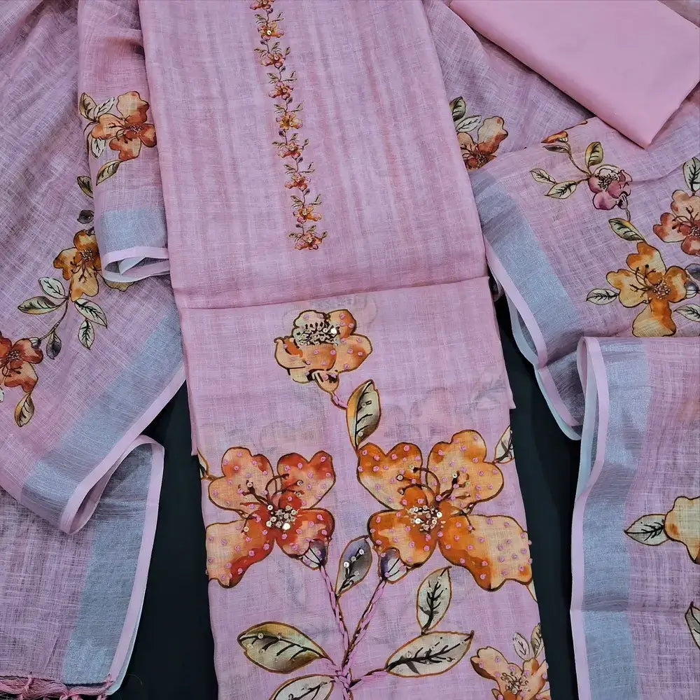 Grey digital printed semi linen salwar material jl250202-Neidhal