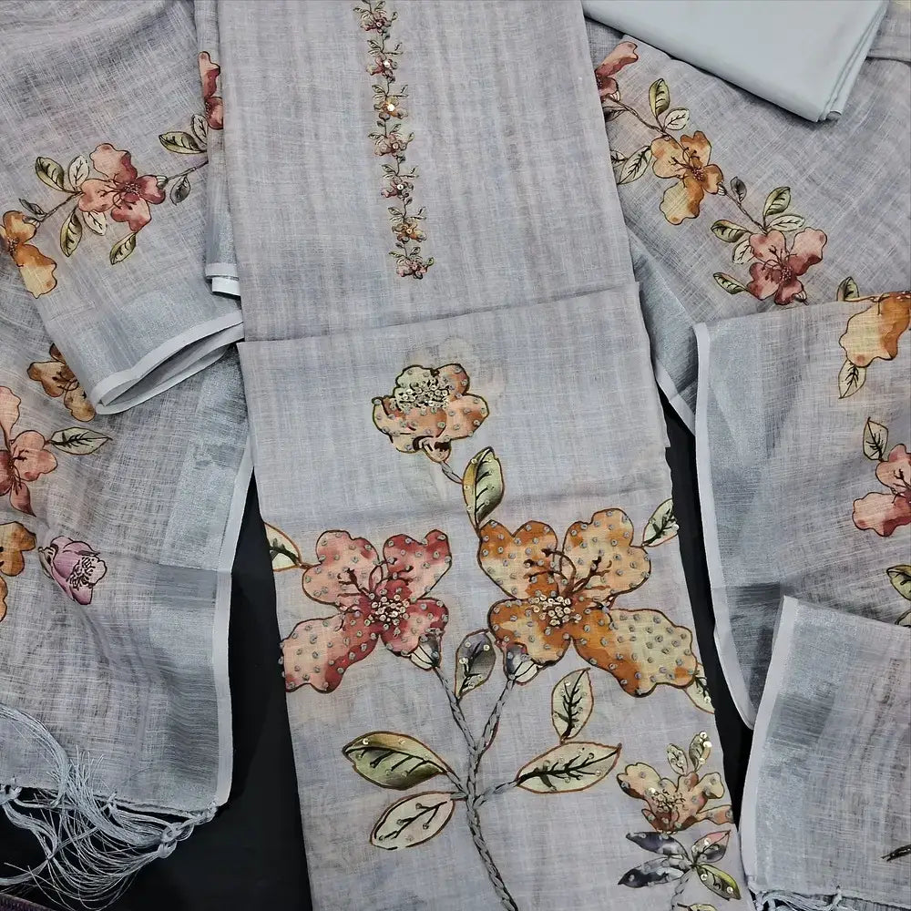 Grey digital printed semi linen salwar material jl250202-Neidhal
