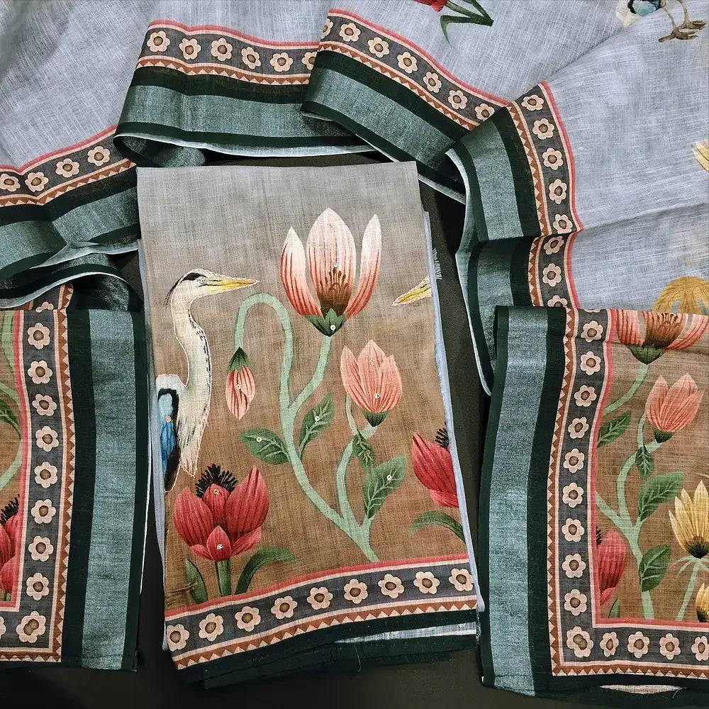 Grey digital printed semi linen salwar material jl250519-Neidhal