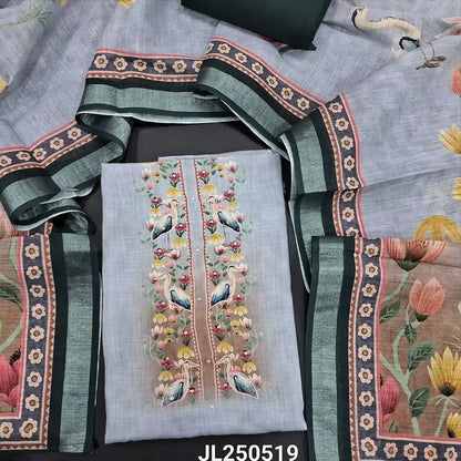 Grey digital printed semi linen salwar material jl250519-Neidhal