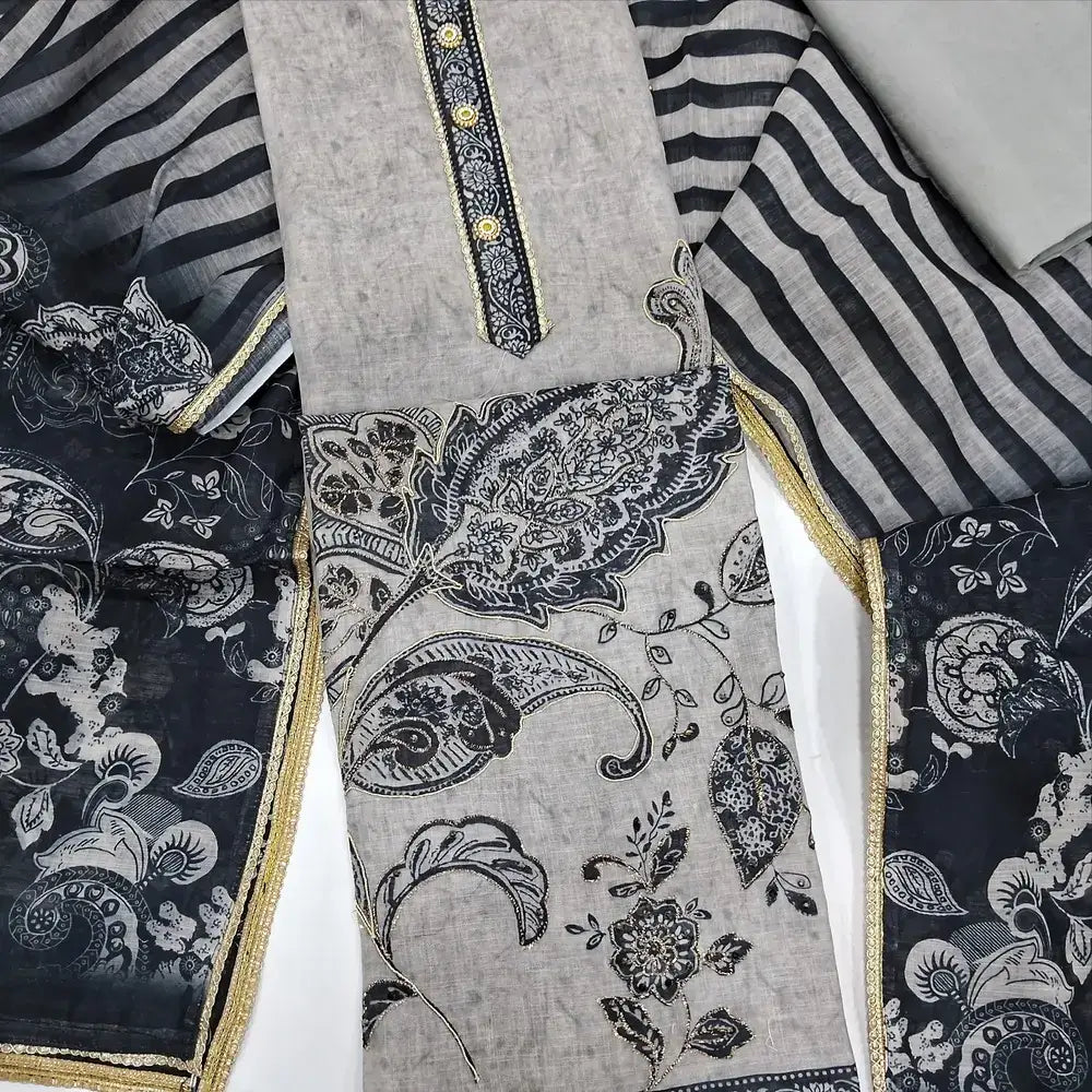 Grey digital printed semi linen salwar material jn252809-Neidhal