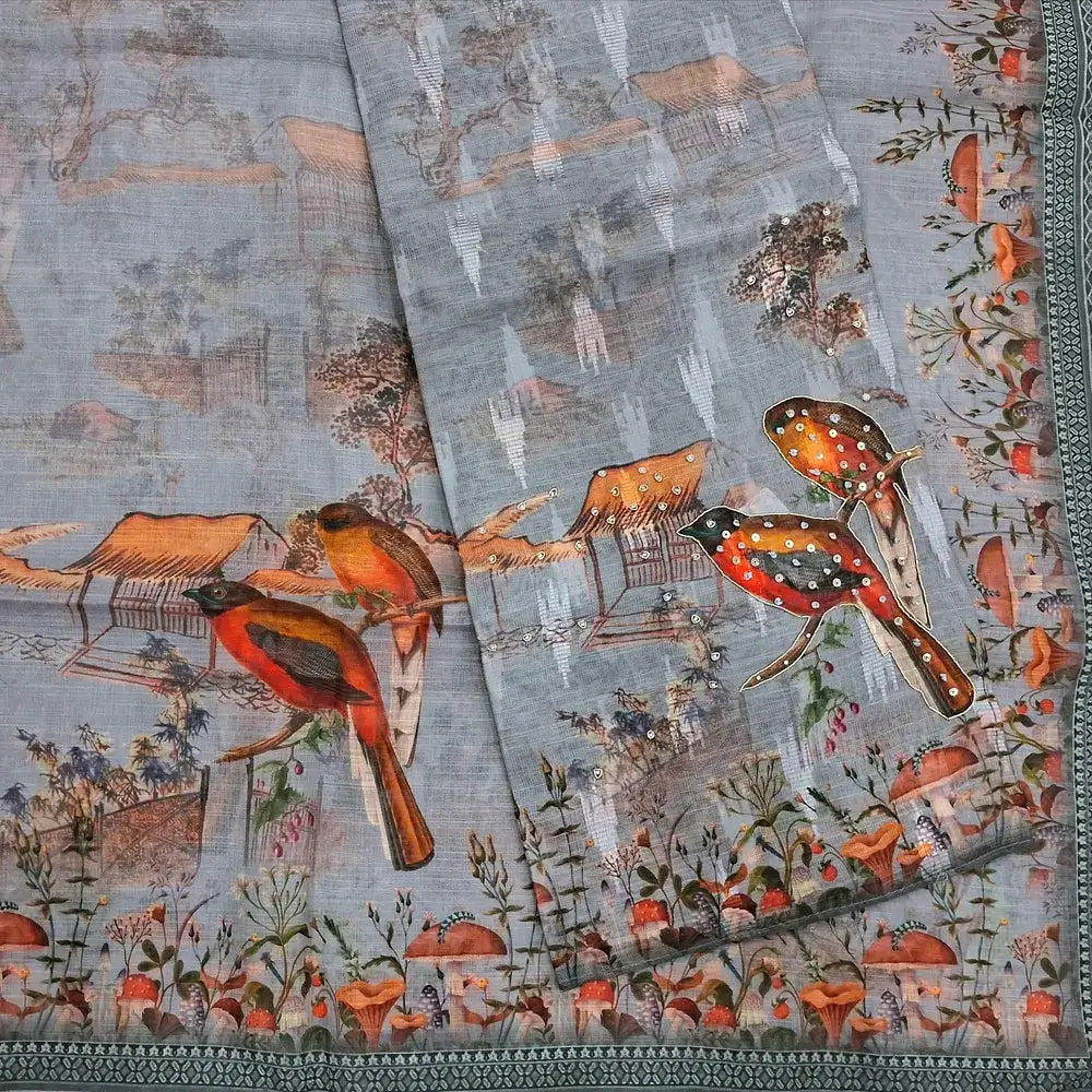 Grey digital printed semi linen salwar material my251703-Neidhal