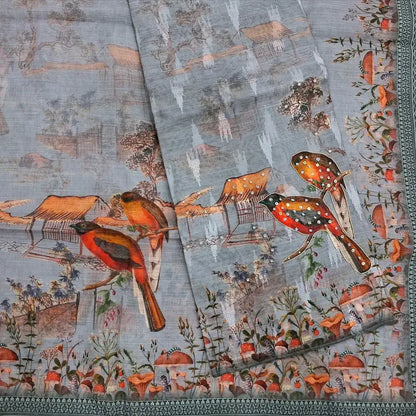 Grey digital printed semi linen salwar material my251703-Neidhal