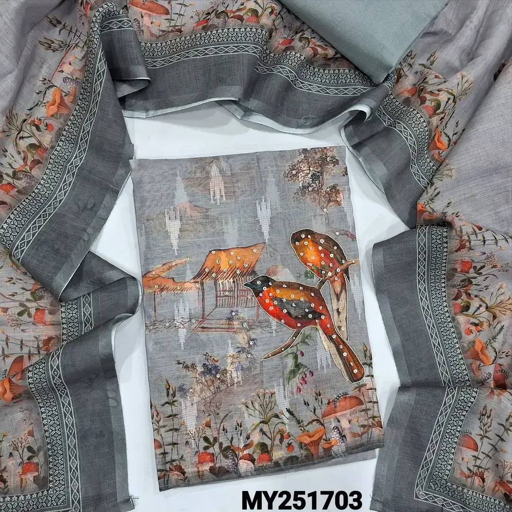 Grey digital printed semi linen salwar material my251703-Neidhal