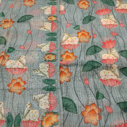 Grey digital printed silk cotton unstitched salwar material