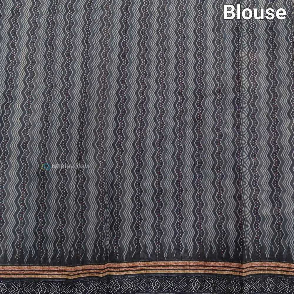 CODE NS22: Grey shade digital printed silk cotton saree(thin& light weight)striped pattern pallu zigzag printed blouse