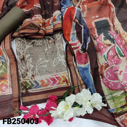 CODE FB250403: Light grey digital printed soft silk cotton unstitched salwar material(thin fabric lining