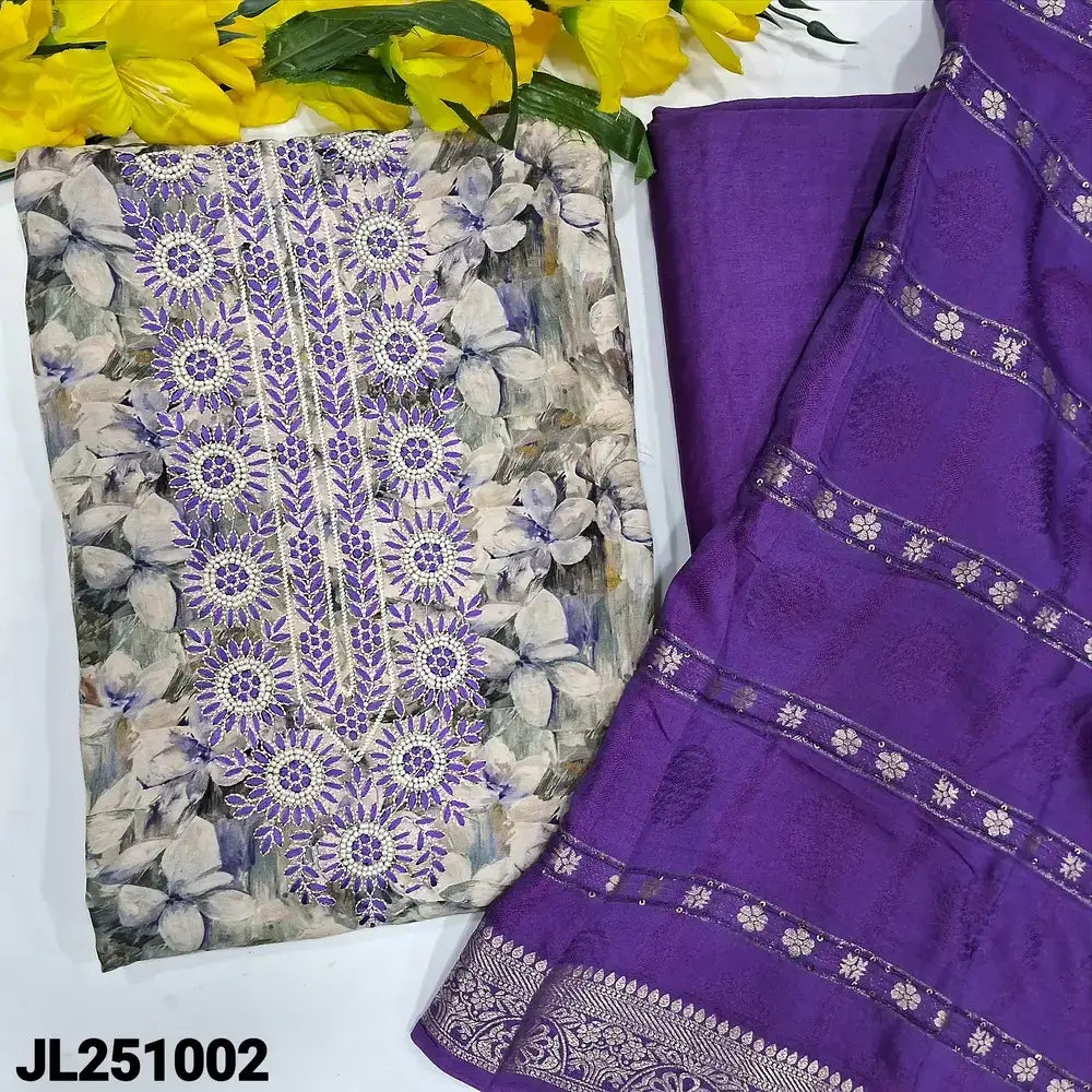 Grey floral printed premium butter silk salwar material jl251002-Neidhal