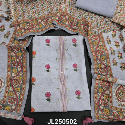 Grey floral printed slub silk cotton salwar material jl250502-Neidhal