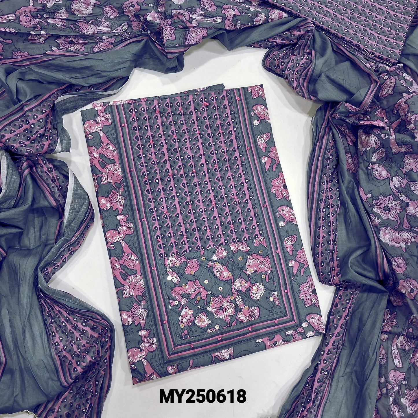 Grey floral printed soft cotton salwar material my250618-Neidhal