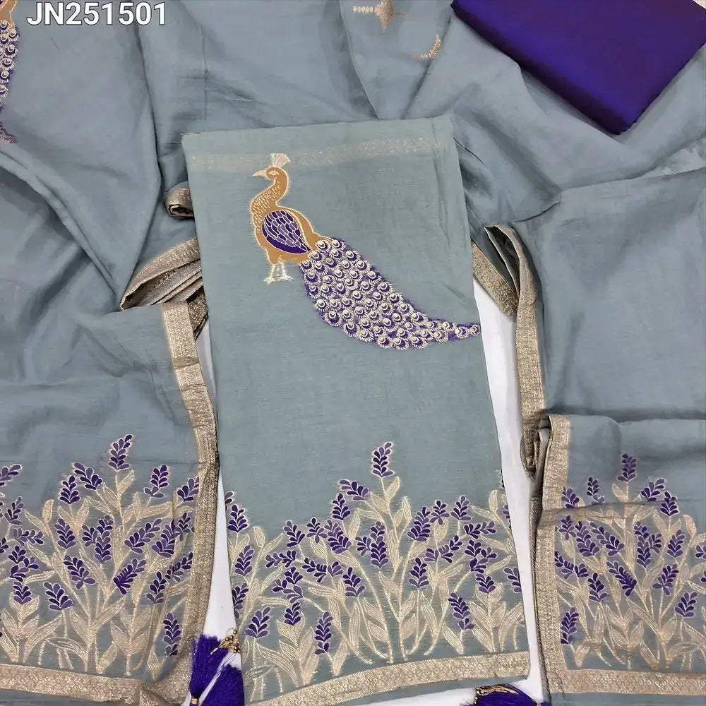Grey mul chanderi silk cotton salwar material jn251501-Neidhal