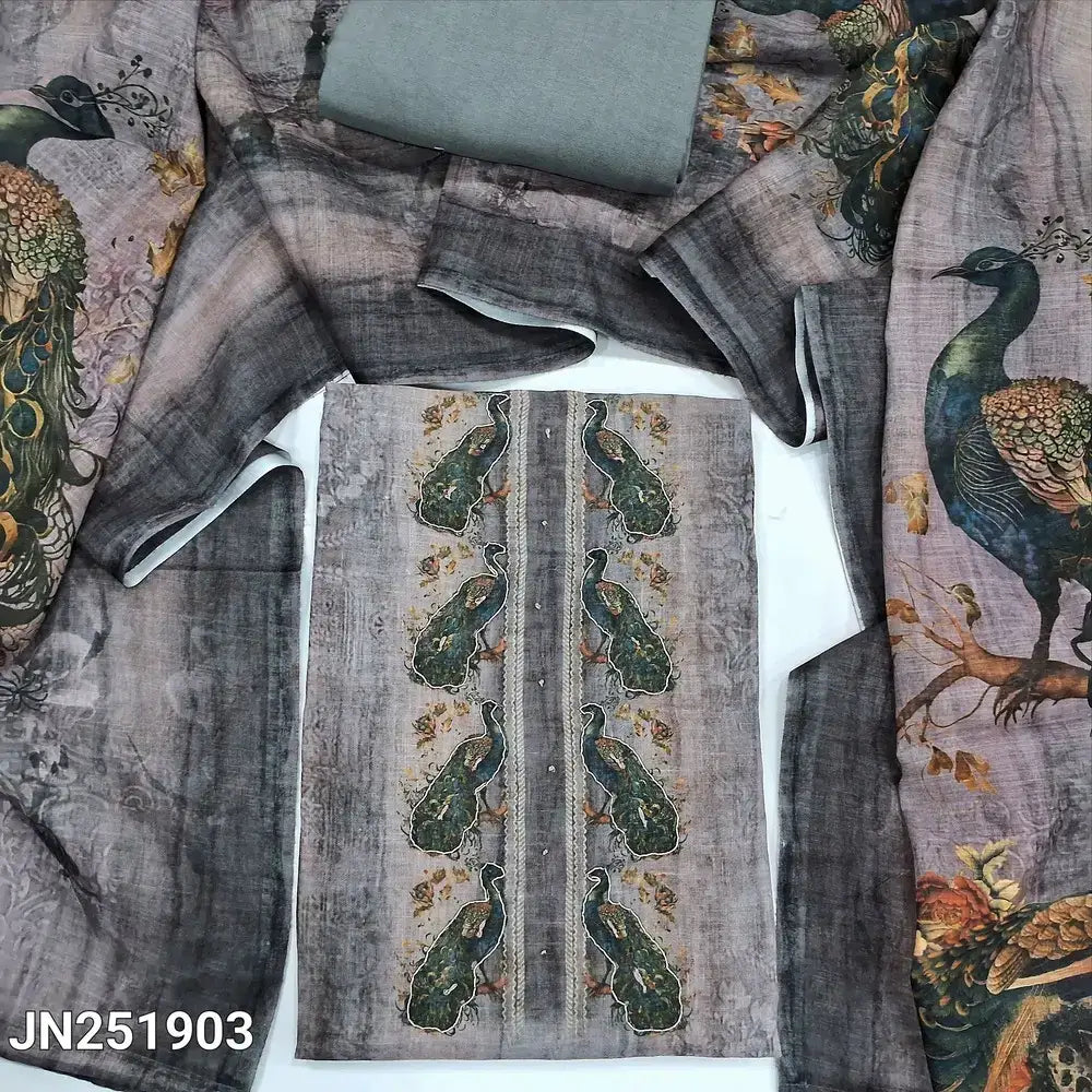 Grey peacock digital printed semi linen salwar material jn251903-Neidhal