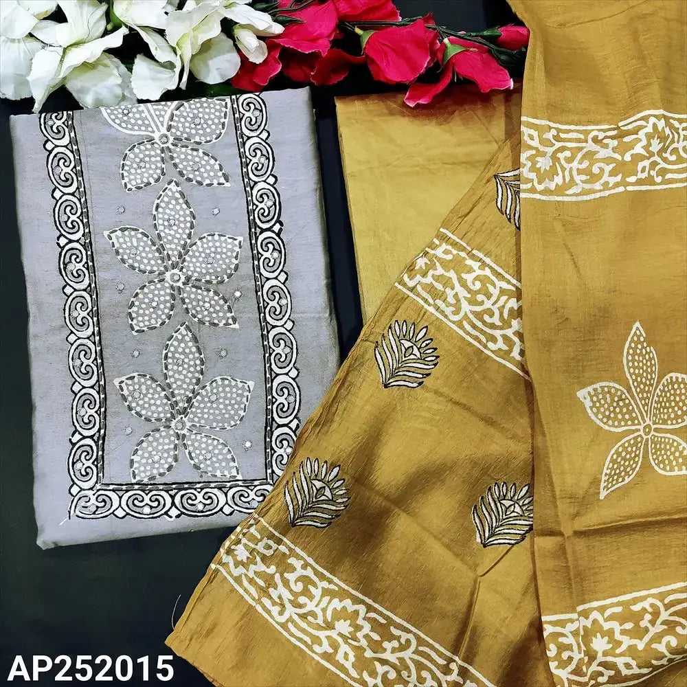 Grey printed fancy soft silk cotton salwar material ap252015-Neidhal