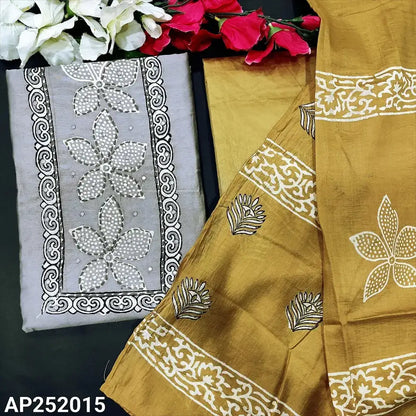 Grey printed fancy soft silk cotton salwar material ap252015-Neidhal