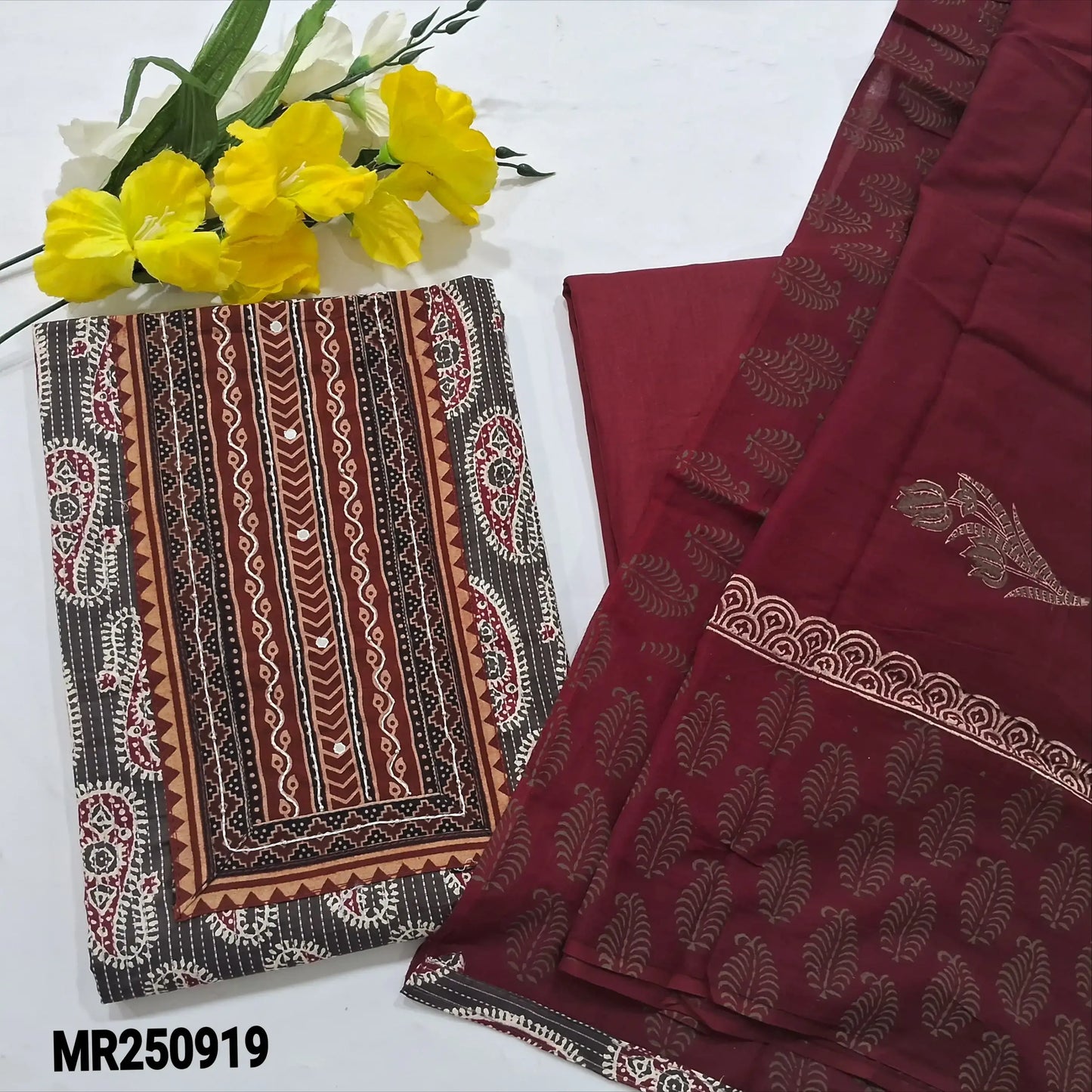 Grey printed kantha cotton salwar material mr250919-Neidhal