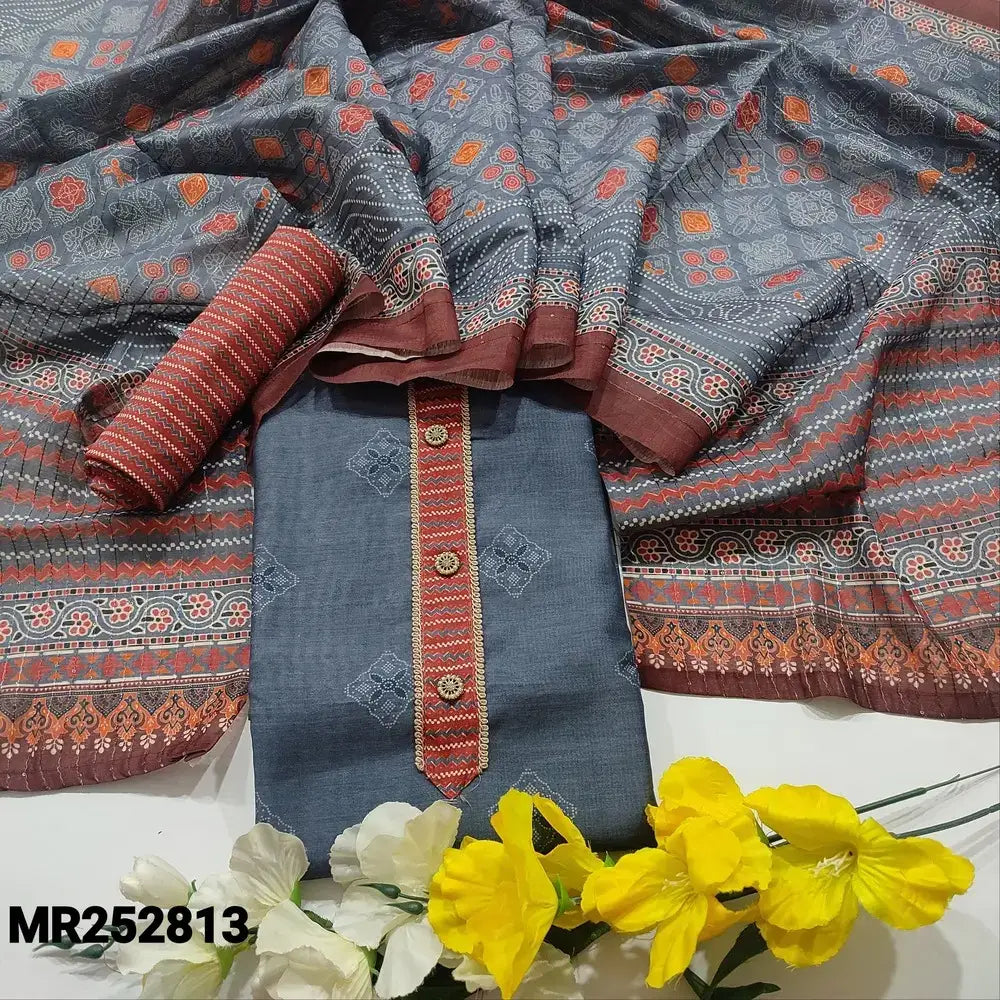 Grey printed silk cotton salwar material mr252813-Neidhal