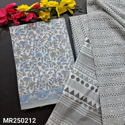 CODE MR250212: Light grey printed soft cotton unstitched salwar material (thin fabric lining needed) vertical printed