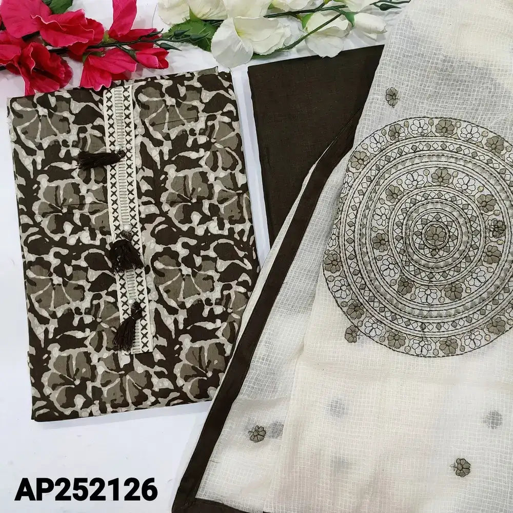 Grey Satin Cotton Salwar Material with Embroidered Dupatta – Neidhal